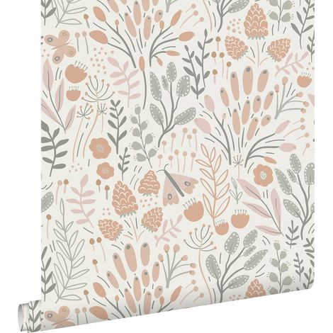 papier peint feuilles et fleurs bleu clair et terracotta - ESTAhome (1/5)