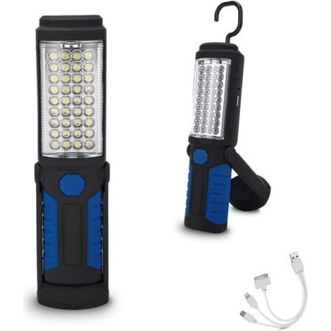 Lampe de poche magnétique multifonction à LED avec crochet, lampe de poche de travail étanche pour réparation de voiture, panne de courant à domicile et urgence (bleu, 1 pièce) (1/5)