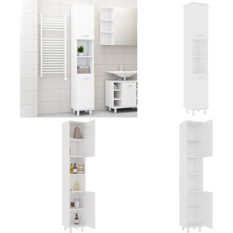 Armario de baño madera contrachapada blanco 30x30x179 cm - Armario de baño madera - Armario de baño blanco