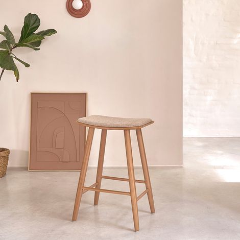 Tabouret de bar en teck massif et velours (1/5)