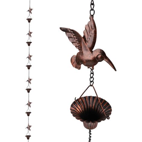 Chaîne Pluie Oiseaux, 2,4 m Chaîne Pluie Métal pour Colibri Chaîne Descente d'eau Décorative Carillon d'eau Pluie Chaîne de Gouttière Extérieure Décoration pour Terrasses, Villas, Cours (1/5)