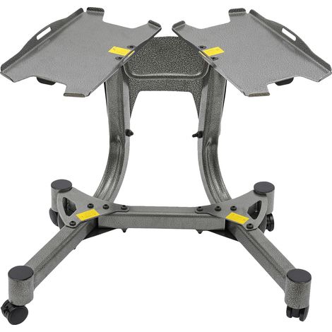 Soporte para mancuernas resistente y ajustable, color gris plateado. (1/2)