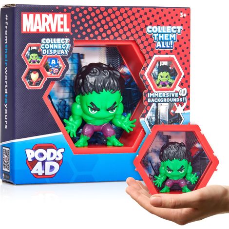 WOW PODS Marvel Hulk 4D Personaggio unico da collezione con testa Bobble-head che esplode dal loro mondo nel tuo Espositore da parete o scaffale Giocattoli e regali Marvel Serie 1 n. 412 (1/4)