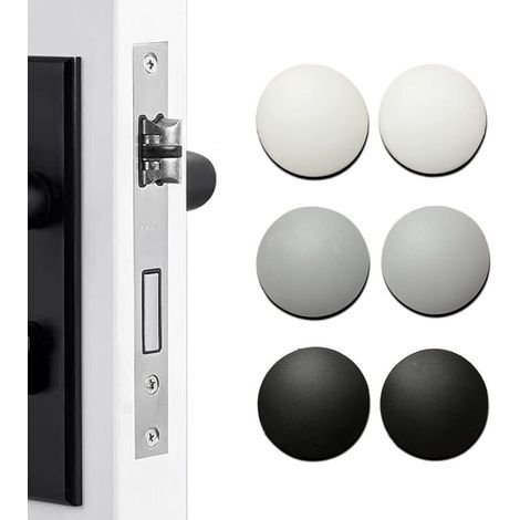 Sechs 5 cm Türstopper, runde Silikon-Türgriffschützer - selbstklebende Türgriffdämpfer (weiß, grau, schwarz) (1/5)