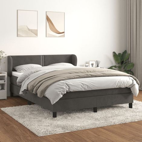 Sommier à lattes de lit et matelas Gris foncé 140x190cm Velours (1/5)