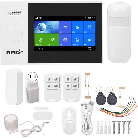 Système d'alarme anti-intrusion Tuya, écran tactile TFT 4,3 pouces couleur, compatible WiFi GSM GPRS, 100-240V prise US, kit complet (1/5)