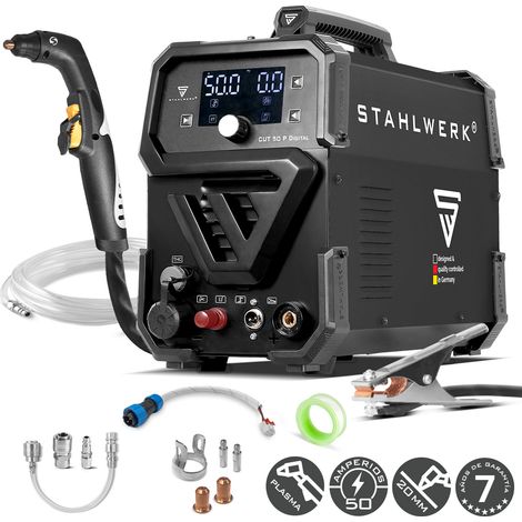 STAHLWERK Cortador de plasma CUT 50 P Digital – 50 A, capacidad de corte hasta 20 mm, encendido HF Pilot, interfaz THC para control de altura CNC, Inverter Plasma Cutter (1/5)