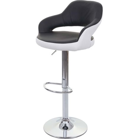 Tabouret de bar HWC-F16, tabouret pivotant, avec dossier simili cuir noir-blanc (1/5)