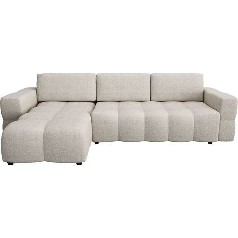Canapé d'angle gauche convertible 5 places en tissu bouclette beige (1/5)