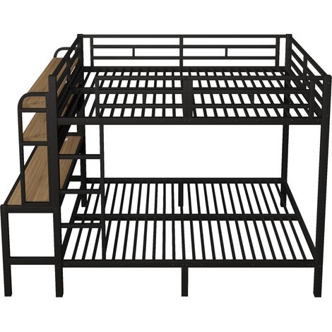 Metall-Hochbett 140 x 200 cm mit Schreibtisch, Regalen, LED-Streifen und USB, schwarz (1/5)