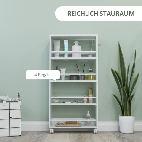 Étagère multifonction à roulettes, design étroit, 4 niveaux, 45x15x91 cm, blanc (1/5)