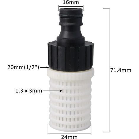(C1) Raccord rapide de 16 mm pour tuyau d'arrosage avec filtre intégré, compatible avec les systèmes d'arrosage automatiques et les pompes à eau. (1/5)