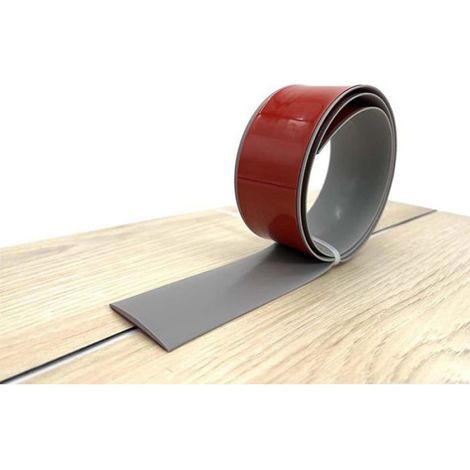 Barre de transition autocollante, 2 m x 4 cm, profilé en vinyle, seuil de transition, pour seuil de porte, gris (2 m) (1/4)