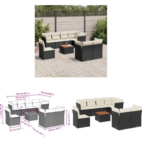 9-tlg. Garten-Sofagarnitur mit Kissen Schwarz Poly Rattan - Gartenmöbel - Outdoor Möbel - Rattan Gartenmöbel - Lounge Set - Esstisch - Home & Living (1/3)