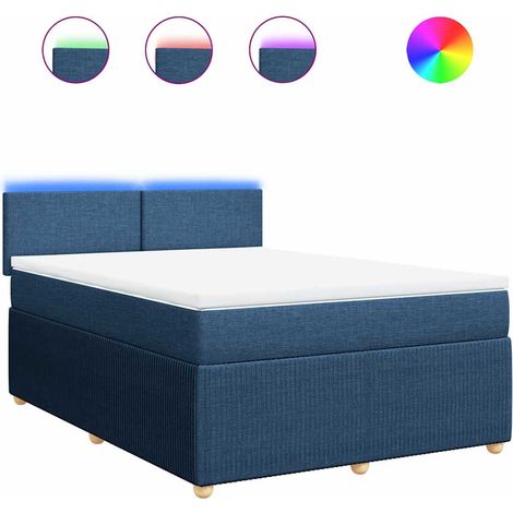 Lit double Lit adulte Sommier à lattes de lit avec matelas Bleu 160x200 cm Tissu (1/5)