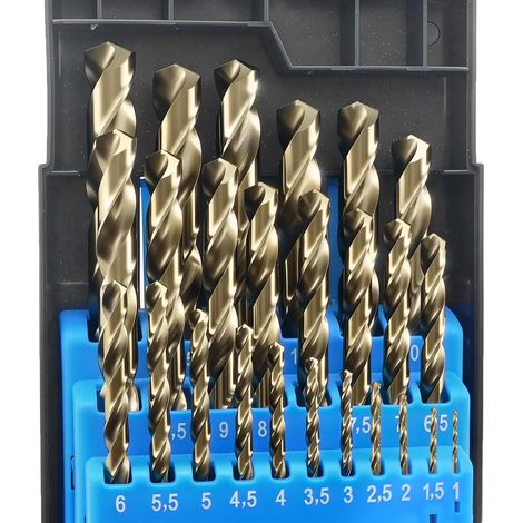 Lot de 25 coffret foret cobalt,forets hélicoïdaux en acier rapide M35 pour carbure de tungstène, acier inoxydable, fonte, bois et plastique avec boîte d'index de 1 à 13 mm (1/5)