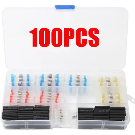 Kit de 100 Connecteurs Électriques Étanches sans Sertissage avec Gaine Thermorétractable Intermédiaire, Bagues de Soudure Isolantes Multicolores (Blanc, Rouge, Bleu, Jaune, Noir) pour Réparation de Câ (1/2)
