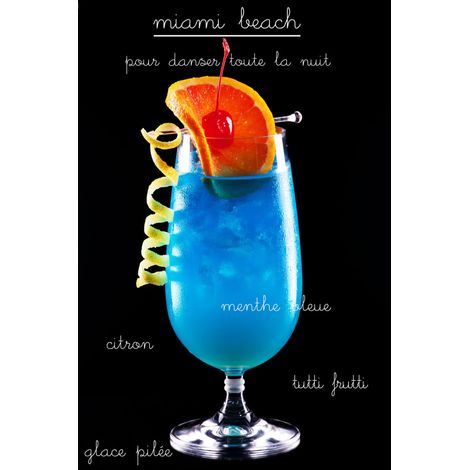 Tableau sur verre Cocktail Miami 30x45 cm - Impression sur Verre - Image HD imprimée sur Verre - Tableau mural décoratif en verre - Finition Brillante - Fabriqué en France (1/5)
