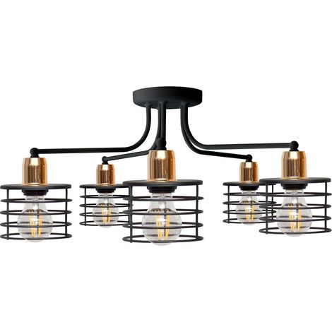 Helam EDISON Plafonnier Semi-Encastré à Bras Multiples Noir, Cuivre 65cm (1/2)