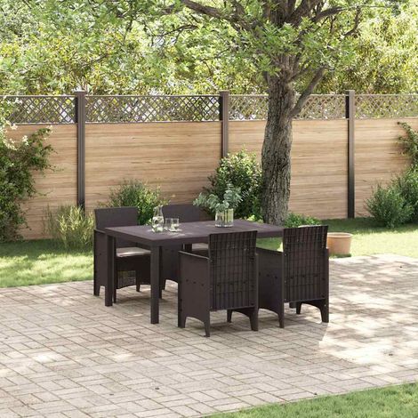 5-teilige Garten Essgruppe mit Kissen Braun Poly-Rattan vidaXL154706 (1/5)