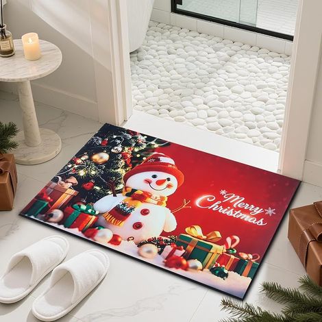 Antidérapant Paillasson Noel, 60x40cm, Tapis de Sol Bonhomme, Noel Tapis de Bain, Rouge Paillassons Porte Noëls, Paillasson Bonhomme Decoration pour Salle Bain, Chambre, Cuisine, Salon (1/5)