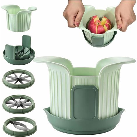 Cortador de manzanas de alta resistencia: cortador de fruta de acero inoxidable de 8 cuchillas, mango ergonómico, incluye cuchillas separadoras. (1/5)