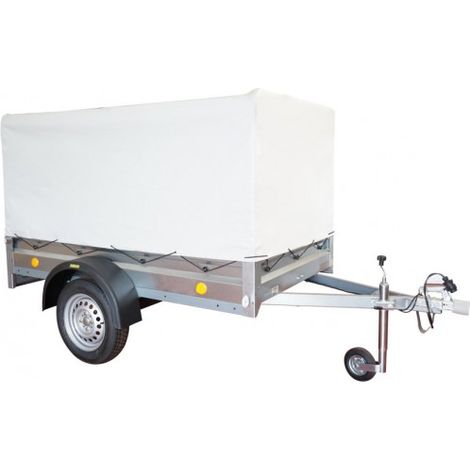 Remolque galvanizado de 208x120cm con toldo de 80cm. Carga útil de 373kg. Para jardín y bricolaje.
