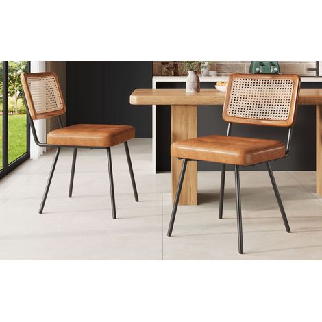 Fauteuil à manger en cuir synthétique (2 pièces) Fauteuil lounge en rotin chaise coiffeuse ergonomique chaise légère de luxe chaise rétro (1/5)