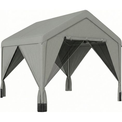 Abri de jardin tonnelle 3x3 m gris, toit double pente imperméable, structure solide en acier galvanisé, pavillon extérieur robuste (1/5)
