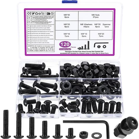 120 Pcs M8 Jeu de Vis et Écrous, Vis Boulon et Écrous à Tête Hexagonale (1/5)