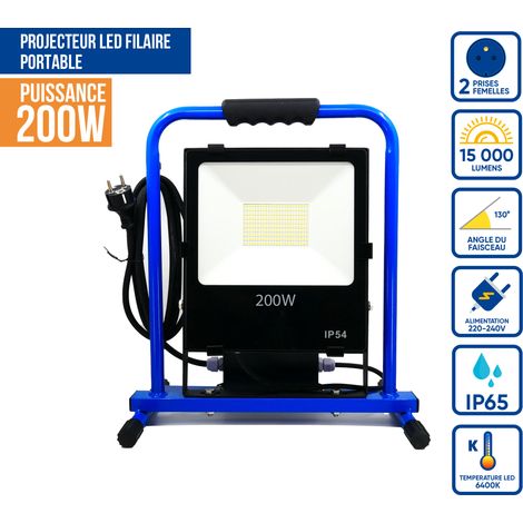 KELI - Projecteur De Chantier Led 200W Professionnel (2 Prise Femelles Au Dos) IP54 (1/3)