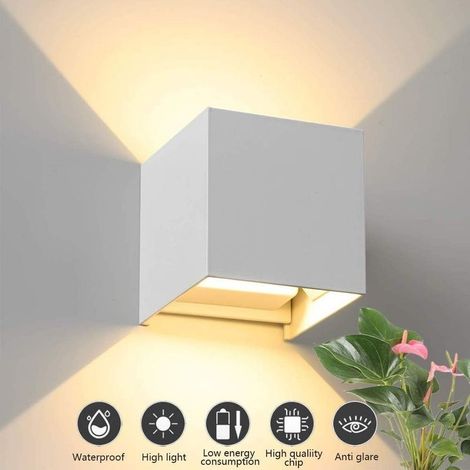 Applique Murale LED Interieur Exterieur 12W Moderne Aluminium luminaires avec Design d'angle de Poutre Réglable Lampe Murale Blanc Chaud Luminaire Mural étanche - Blanc (1/5)