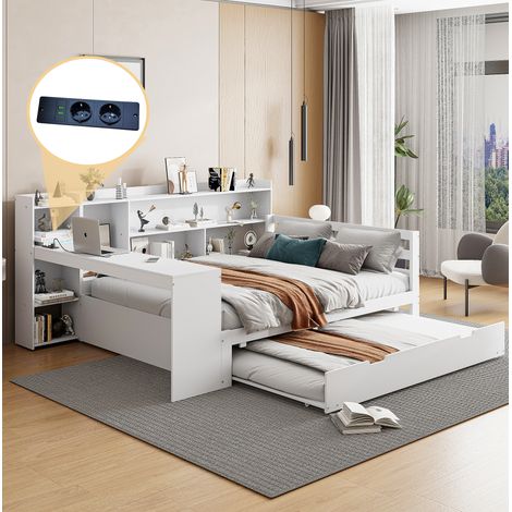 Bett mit Ausziehbett, Schreibtisch und Regal 140x200 OKMYHOME (1/5)
