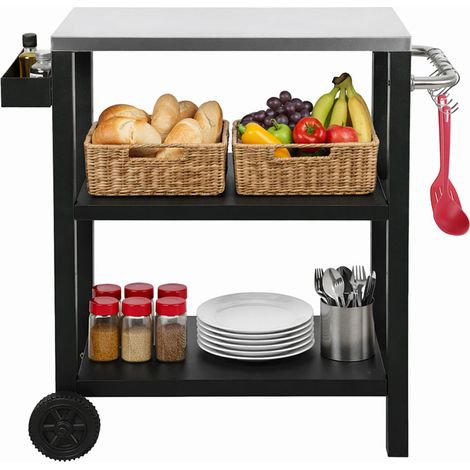 Jiubiaz Desserte Extérieure à roulettes à 3 Étagères, Chariot de barbecue mobile avec Support Porte-épice, 67,5 × 41 cm, noir (1/5)