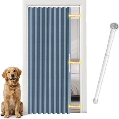 Rideau de porte opaque sans perçage, Rideau de porte magnétique avec tige télescopique, Style pliable pour la chambre et le couloir (Bleu - L198 x l106 cm) Lot de 1 (1/5)