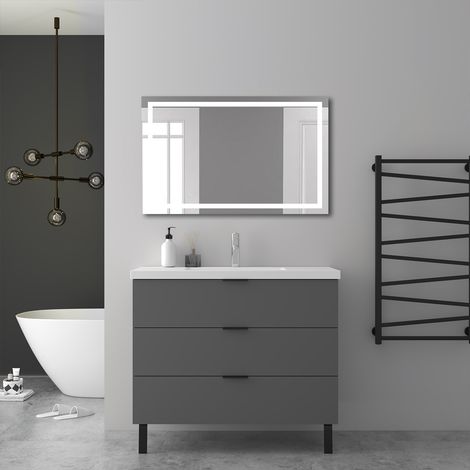 AICA Ensembles de meubles de Salle de Bain 100cm avec 2 Pieds, et vasque en céramique, 3 tiroirs, Anthracite, Style Moderne (1/5)