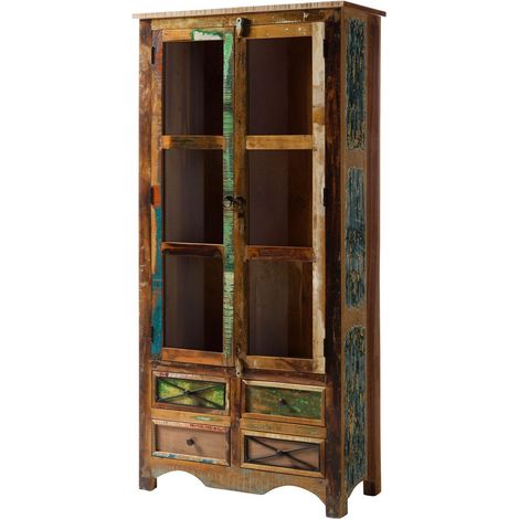 Vitrine Altholz 90x40x190 mehrfarbig lackiert NATURE OF SPIRIT 138