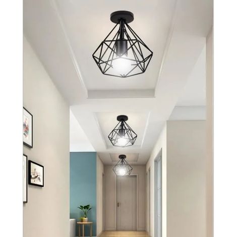 Lot de 3 Plafonnier Industrielle Salon Noir E27 Lampe Plafonnier Vintage en Cage Métal pour Salon Chambre (1/4)