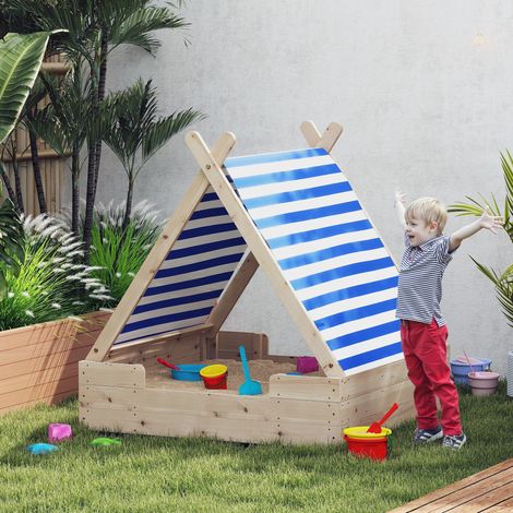 Bac à sable pour enfants avec toit en forme de tente résistante aux intempéries, pour 3 enfants de 3 à 6 ans, 120 x 120 x 126,5 cm (1/5)