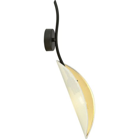 Lampada a Parete Fiore di Loto, Acciaio verniciato a polvere, Tessuto, Nero, Bianco, Oro, 12x51x12 cm
