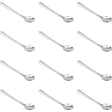 MTTProducts Mini cucchiaini in acciaio inox, 12 pezzi, pratici per spezie, 7,5 x 1,5 cm, per sale e zucchero, per la cucina, argento (1/5)