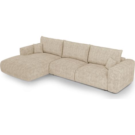 Canapé d'angle gauche convertible avec coffre 5 places en velours côtelé beige COMO (1/5)
