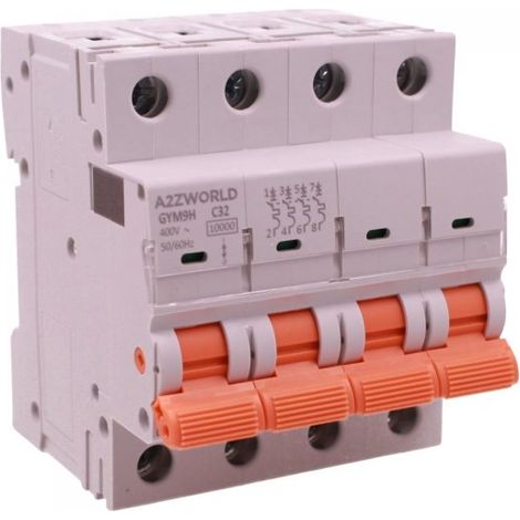 MCB Interruttore Magnetotermico Trifase 380V Curva C 4P 4M 10000A AC 400V IP20 GYM9H, Accoppiabile Con Bobina di Sgancio GA01231 GA01232, Disponibili 25A 32A 40A 63A (C32A)