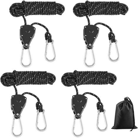4 Pièces Corde de Tente Réfléchissant Corde de Tente pour Le Camping Corde de Haubanage de Tente avec Ajusteur Cliquet de Corde avec Crochet 4m Ø4mm Cordes de Haubanage Réfléchissantes (1/5)
