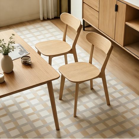 Sedie da pranzo in legno massello, schienale curvo ergonomico, piedini regolabili, stile Mid-Century Modern, colore legno (1/5)