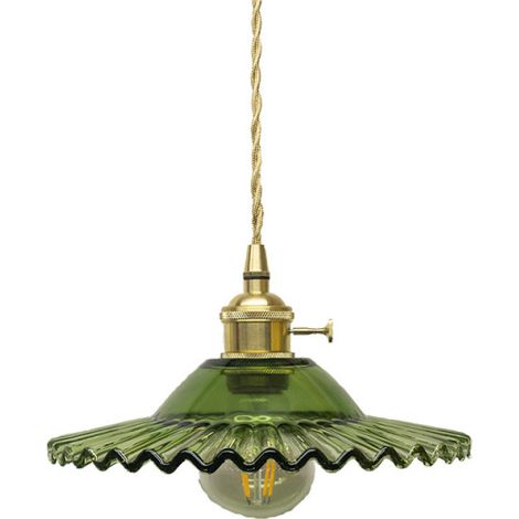 Litzee – Suspension industrielle vintage en verre – Abat-jour en verre laiton – Tension 110-240V – Ø22cm x 6cm – Câble tressé 60cm (1/5)