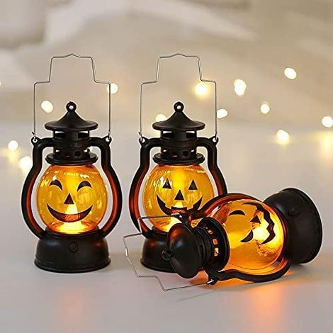 Lot de 3 lanternes citrouille LED à effet scintillant pour Halloween, avec boucle de suspension – Décoration bougie sans flamme (1/5)