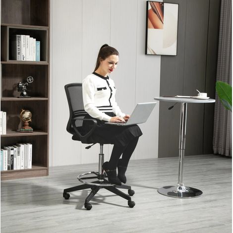 CHICFURN Sedia da ufficio ergonomica 59,5x60x102,5-126 cm nera con poggiapiedi (1/5)
