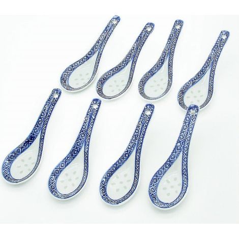 Cuillères à soupe chinoises en porcelaine bleue et blanche, lot de 8 (1/5)