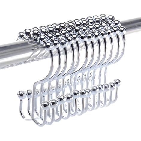 12 crochets de rideau de douche double couche. Anneaux de rideau de douche en acier inoxydable de haute qualité. Roulements à billes coulissants sur la tringle à rideau de douche rétractable.